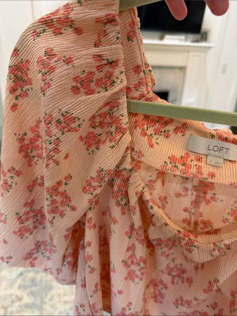LOFT Blush Pink Floral Square-Neck Peasant Blouse